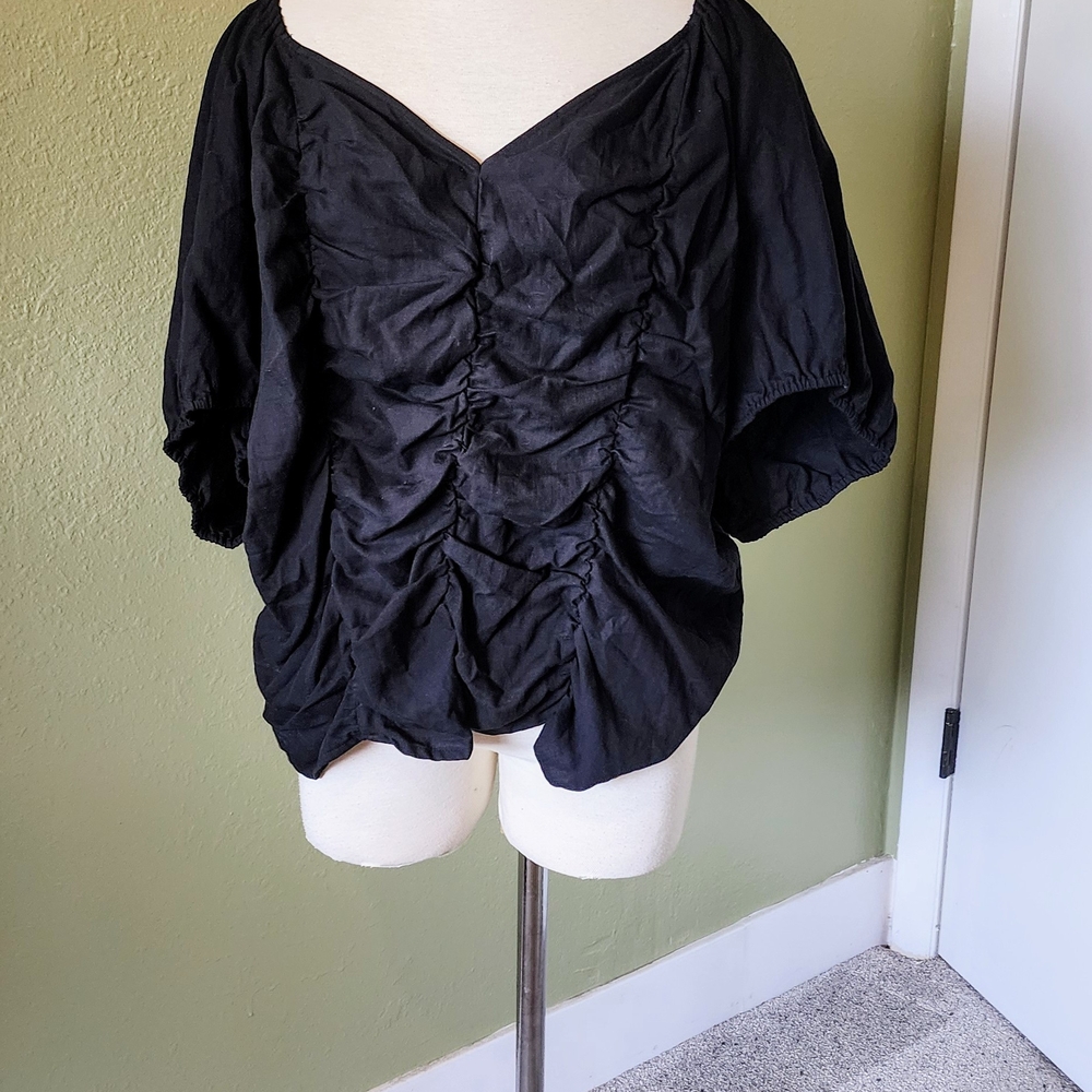 Ava & Viv Black Ruched Puff Sleeve Top Size 4x NWT